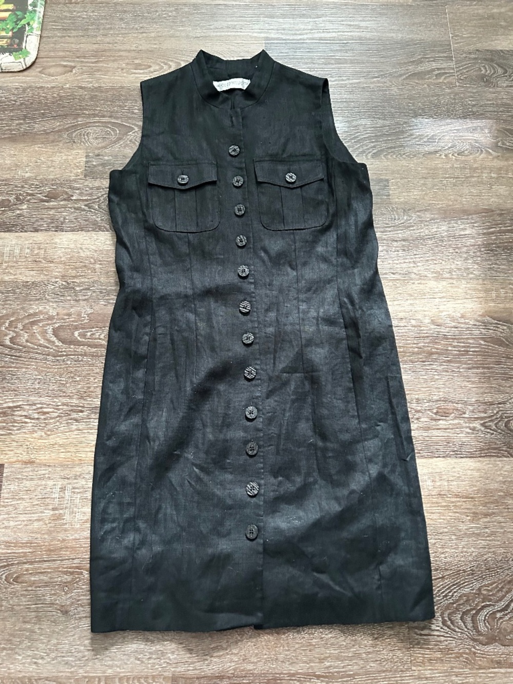 Valerie Stevens 100% Linen Sheath Dress Black Sz 6P Capsule wardrobe piece!